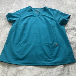 Figs Technical Collection Scrub Top Shirt Womens Plus Size 3XL Teal Green Pocket